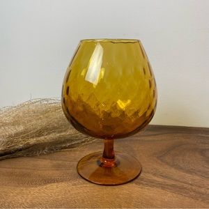 Empoli Amber Art Glass Snifter Optic Pattern, Mid Century Glass
